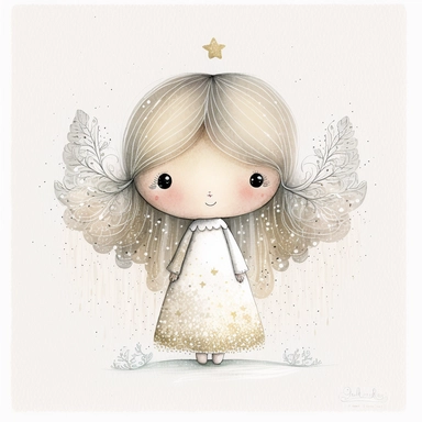 A watercolor painting of cute christmas Angel, christmas , christmas Angel, cute detailed digital art, inspired by nicoletta ceccoli, by Kubisi art, whimsical and cute, by nicoletta ceccoli, cute detailed artwork, glimmering, adorable and whimsical, whimsical art, Clipart style, png style, svg style, blank white background, a solid white background