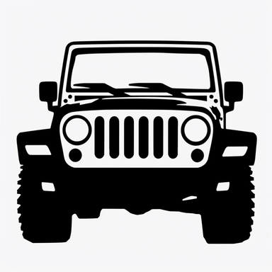 AS MINIMALISTIC AS POSSIBLE , LINE ART, Jeep Wrangler SVG, Clipart Vector Clip Art Graphics, Metal Art Cut Ready, all colors are black and white, transparent background, the hood of the car facing towards me