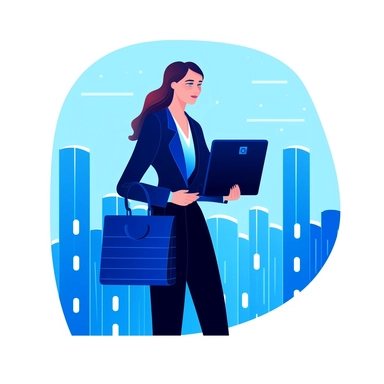 flat vector graphic simple minimal female lawyer holding matrix binary data briefcase clipart blue colors