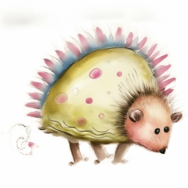 1 beautiful whimsical brown hedgehog, hedgepig, Erinaceus, photorealistic, doodled by a child, simplistic, folk art, cartoony, watercolor texture, soft brush strokes, clipart on white background, high resolution, free margins