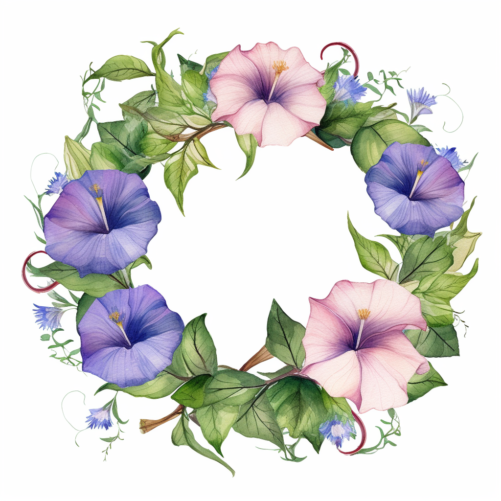 Morning glory, Floral Wreath Clipart, Watercolor Clipart, Cartoon style ...