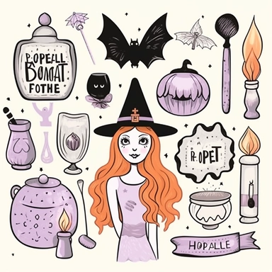 witch decor clipart, etsy, white background, clean lines, flat eps style,