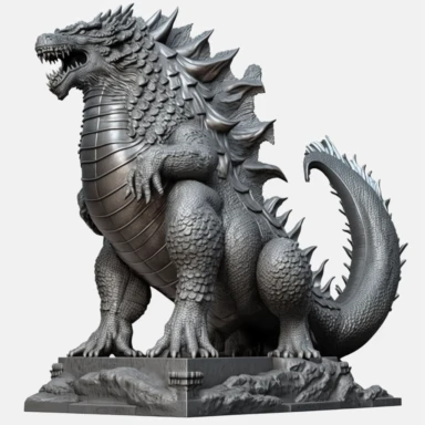 Godzilla dragon metal godzilla movie statue toy godzilla png clipart, in the style of digitally manipulated images, playstation 5 screenshot, close up, spiky mounds, transparency and opacity, matte photo, dark gray and dark brown