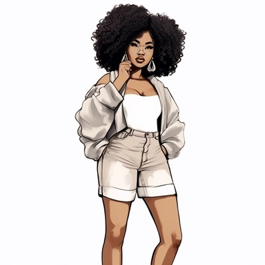Full body Black girl vector clipart, white background, design should be in the form of line drawing style, multiple styles, suitable for a coloring page. png
