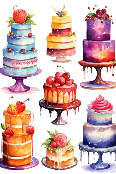 water color clipart birthday cake bundle