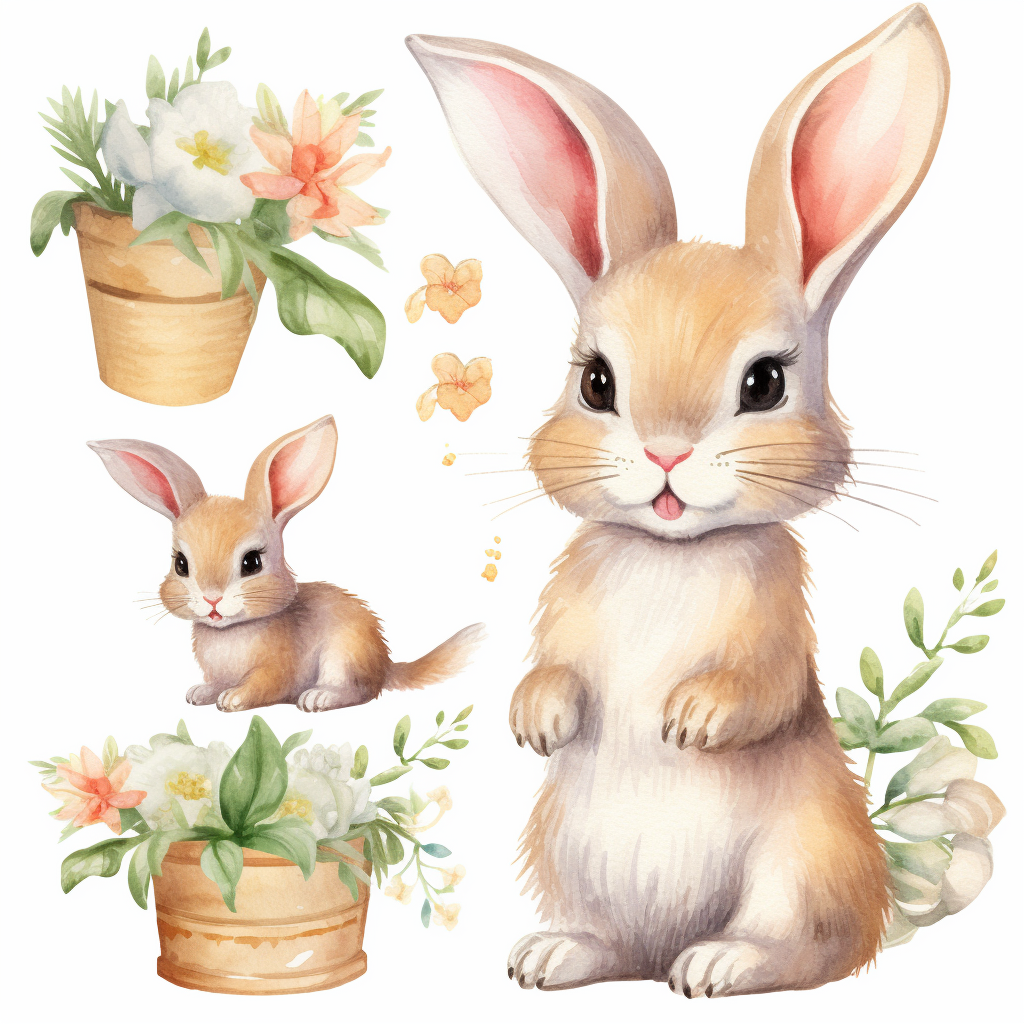 rabbit Watercolor Clipart, Cute Baby Shower Graphics - Clip Art Library