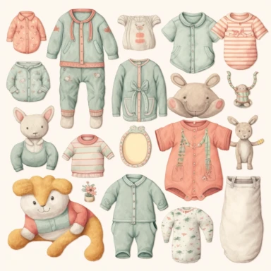 CLIPART, cute vintage baby clothes, newborn, nursery, maternity, texture