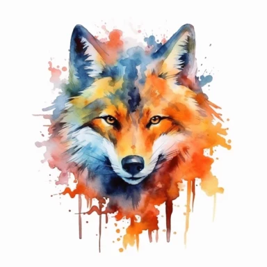 A wolf's head or a full-body image, symbolizing strength, courage, and leadership, fire, watercolor art, clipart