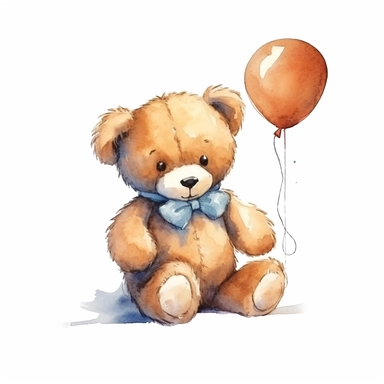 draw charming watercolor illustrations of a teddy bear, the same character in different situations siting watercolor, single object, watercolor illustration, cartoon clipart, white background for removing background