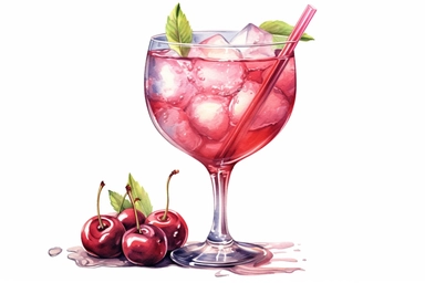 a delightful watercolor, hyper-realistic clipart image with a white background and white margins, showcasing glass with cosmopolitan coctaile. The ultra-detailed, hand-drawn elements