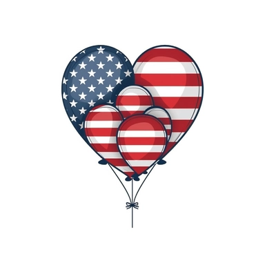 american flag ballons ,heart shape ,Clipart style,vector illustration, White Background