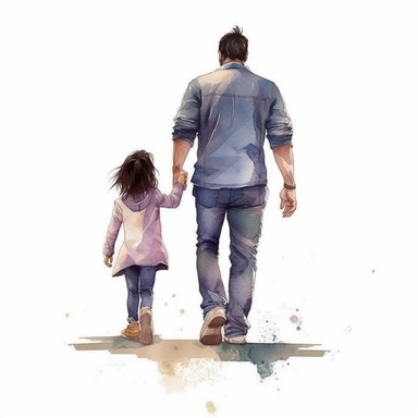 https://s.mj.run/UAYJRoBCAQg Cute Beautiful daddy and his daughter, black hair, little kids, Back view Sublimation Clipart,Cartoon,hyper realistic, intricate detail, illustration style,high solution , on the white background