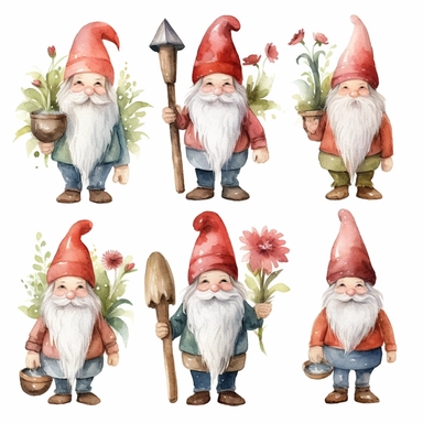 Gnome watercolor clipart set white background
