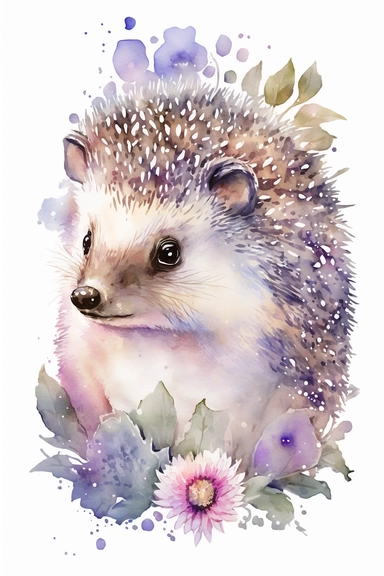 Watercolor cute hedgehog clipart, outline, color pastel, high quality, aesthetic style, illustration isolated on white background
