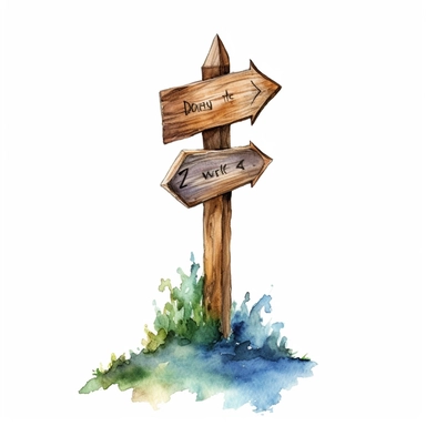 Small rustic wooden arrow signpost watercolor illustration. One side direction. Handmade watercolour sketchy painting on white, cutout clip art element for design, ready to personalize or customize.