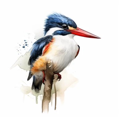 Black-capped Kingfisher bird, water color style, clipart, white background
