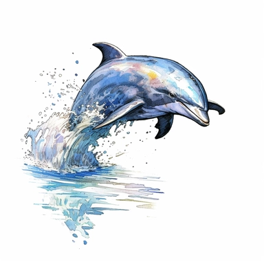 a Dolphin Jumping out of Water in the style of watercolour clipart with detailed brush strokes