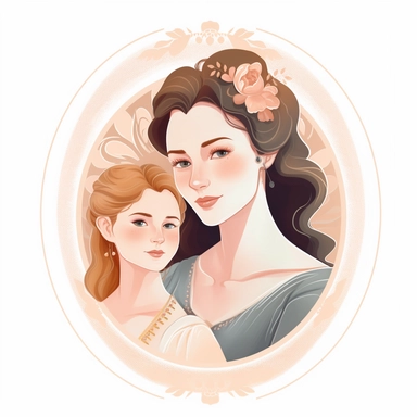 cameo clipart, mom and teen daughter, white background