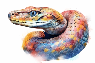 Watercolor, Arabian Cobra Reptile, clipart, hd, on a white background, spaced out