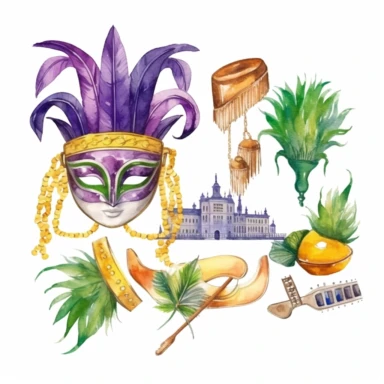 Watercolor Mardi Gras New Orleans, clipart, isolated on white background