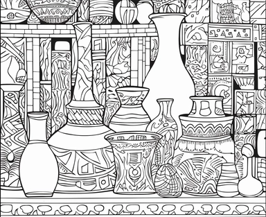 Adult coloring page, pharmacy clip art cbdfbdfbdffb, in the style of henry moore, ansel adams, ferdinand hodler, kodak tri-x 400, decorative vessels, deconstructive, contest winner
