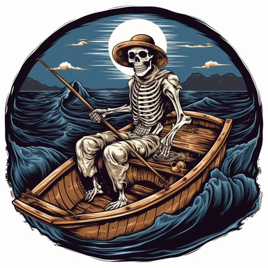 clipart of a skeleton fishing on a deep sea fishing boat