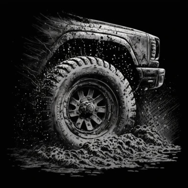 basic pencil art, clipart, mud, offroad, tyre, black background