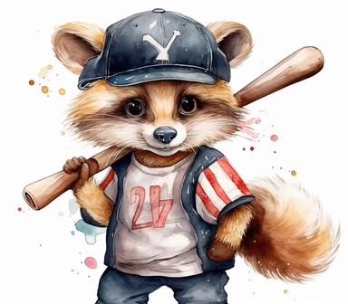 create watercolor clipart of letter Y , cute animal in baseball costumes with baseball, incredibly high detail, 16k, gorgeous, white background