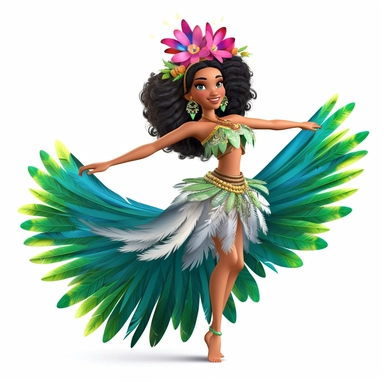 a beautiful happy fairy, hawaiian hulu dancer, full body image, big wings, clipart, white background
