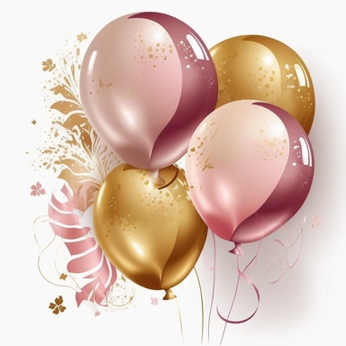 golden and pink birthday balloons, clipart