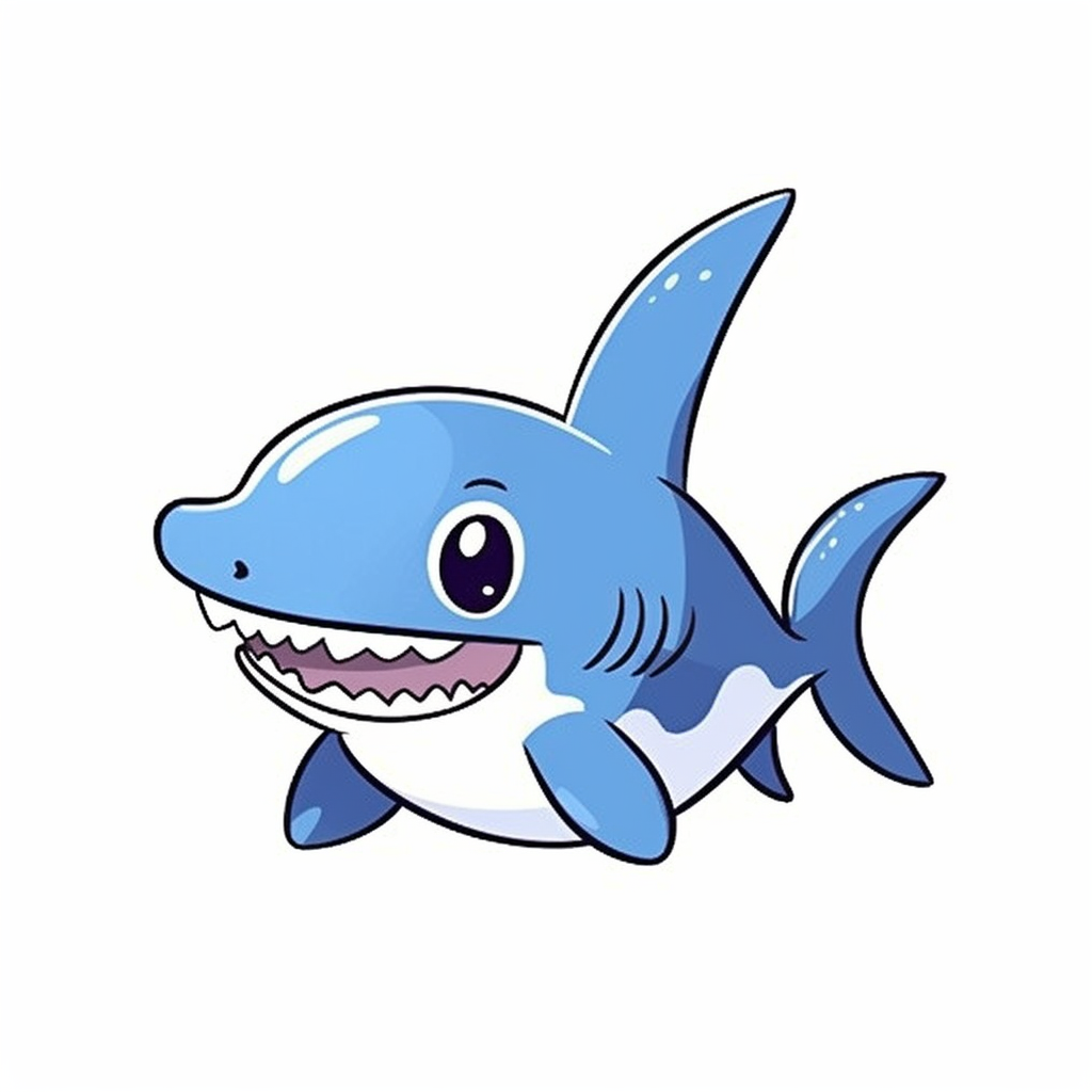 Realistic baby cute shark clipart, simple, blue, white, isolated on ...