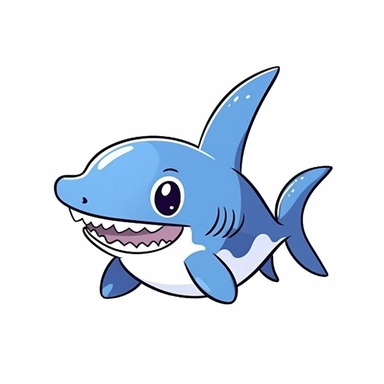 Realistic baby cute shark clipart, simple, blue, white, isolated on white background, 2D, cartoon style, joucy color, 4k