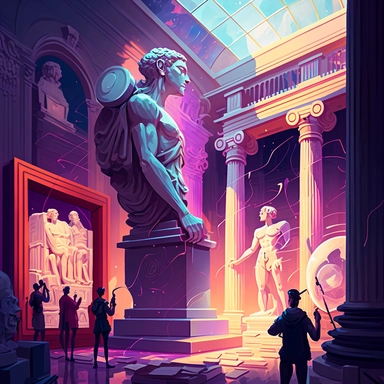 Museum, beautiful space, Artists, better world, digital technology, creative society, art, networking and collaboration, clipart, illustration