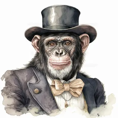gentleman chimpanzee, watercolour, clipart