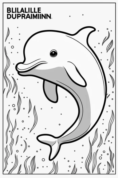 a cute dolphin swimming, black and white clipart for a kids coloring page, simple and clean, thin line art, accurate features, proportionally sized, illustration style,