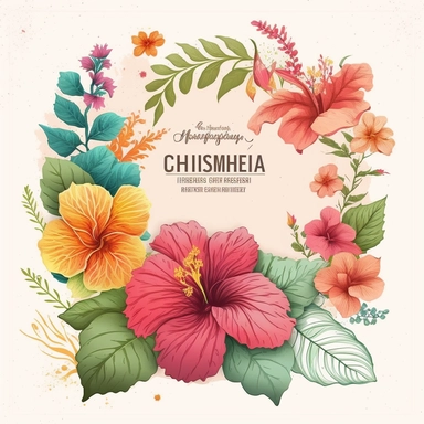 summer Illustrations, hibiscus flower, flower frame ,graphics, Cheerful Colors, Hand-Drawn Art, Botanical Clipart, Watercolor Elements, 8k