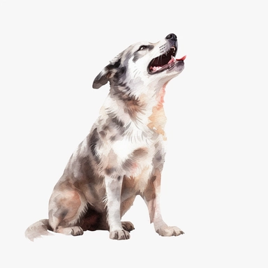 Watercolor dog barking clipart, white isolated background, space out, hd