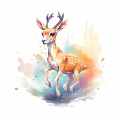 cute gazelle fawn, prancing and leaping with boundless energy, its joy infectious, soft pastel colors, clipart, on a white background