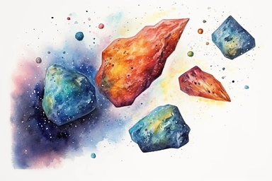 Watercolor, Create an image depicting a binary asteroid system clipart, hd, on a white background, spaced out