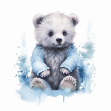baby bear,cute bear, disney, hairy, cotton, baby blue, realism, watercolor painting, enchanted Forest, solid background, white background, vintage outfit, oil painting, photobashing, tattoo design,clipart--v 5