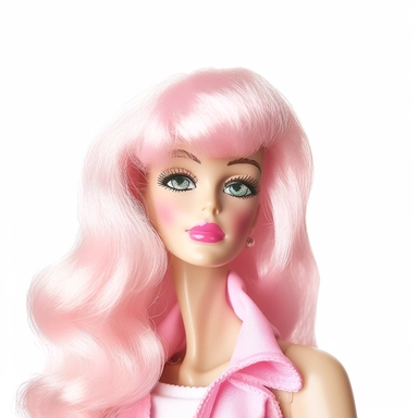 Beautiful pretty barbie doll 80's style, paint art style, detail, clipart, white background, superrealistic, one of a kind
