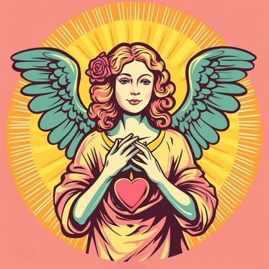 cartoon angel holding a heart stock clipart 5448247, in the style of pink and amber, colorful drawings, pontormo, comic/cartoon, sophie anderson, dark yellow and turquoise, andrew boog faithfull