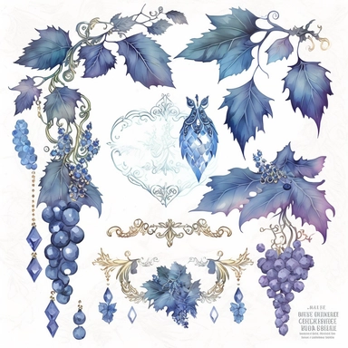 blue rococo grape jewels icicles watercolor clipart