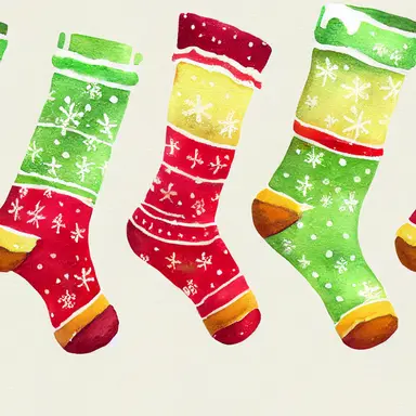 christmas socks, gradient background, in watercolor clipart style