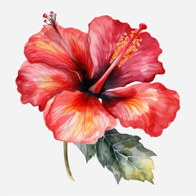 watercolor Hibiscus - Hibiscus flowers are large and colorful, with petals that come in shades of pink, red, and yellow. They are often used in tropical-themed decor and are associated with warm weather and sunny days. vividly bold designs png Full body realistic cartoon in 32K UHD cute. 15 cm thick outline. Black color. There was no shadow on the ground. 8k with realistic watercolors. and detailed illustrations. PNG clipart, transparent white background