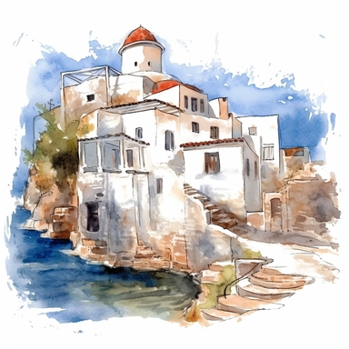 a Greece in the style of watercolour clipart with detailed brush strokes