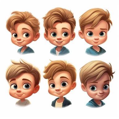 cute little boy, face, portrait, different expressions, clipart, high resolution