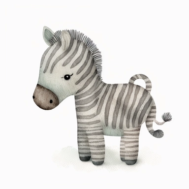 A cute baby zebra , jellycat, stylised hand painted textures, stylized digital art, baby zebra, rough paper texture, baby zebra, highly detailed muted colors,watercolor texture, setteidreams colour design, finger blend shading, stippled walls,amazing textured brush strokes, illustrated in whimsical style, childrens book illustration, clipart style, white solid background , no watermark, remove watermark, no text, remove text, no writing, remove writing