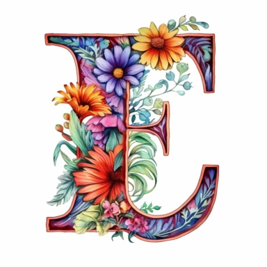 clipart of the latin letter J, floral, white background