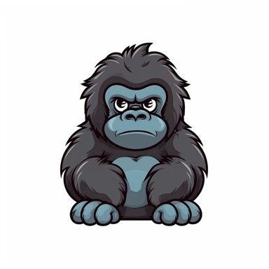 a cute gorilla clipart, white background, cartoon style, thick lines, 2d, vectorize